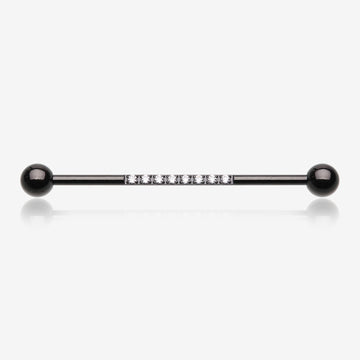 Blackline Sparkle Lined Gems Industrial Barbell-Clear Gem